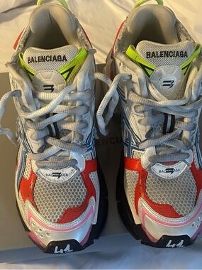 Balenciaga White Red Blue Pink Neon Green Multi-Panel Athletic Sneakers